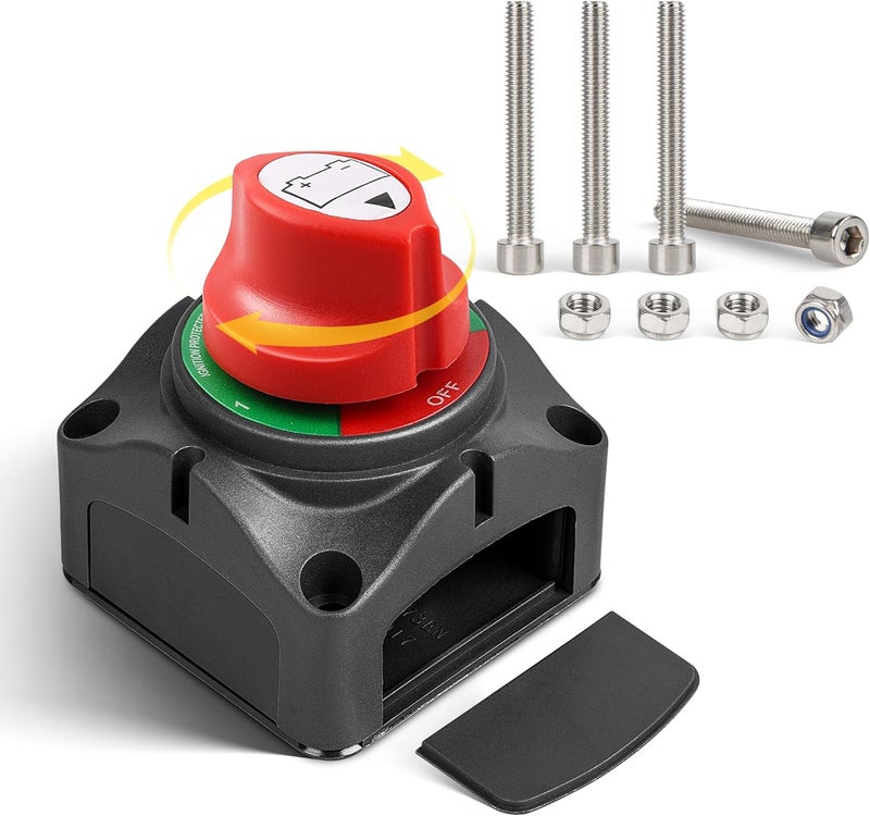 RED WOLF 1-2-Both-Off Battery Switch DC 12V-48V 200A, Heavy Duty Marine Battery Power Cut Master Switch Disconnect Isolator Ignition Protected for Automotive RV Marine Battery Kill w/M8 Stud - Image 1